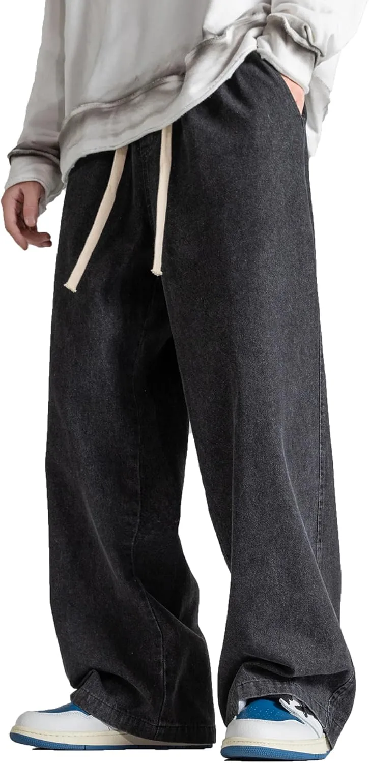 DOSLAVIDA Men's Hip Hop Jean Joggers Loose Fit Streetwear Biker Baggy Jeans Pants Stylish Printed Cargo Denim Pants