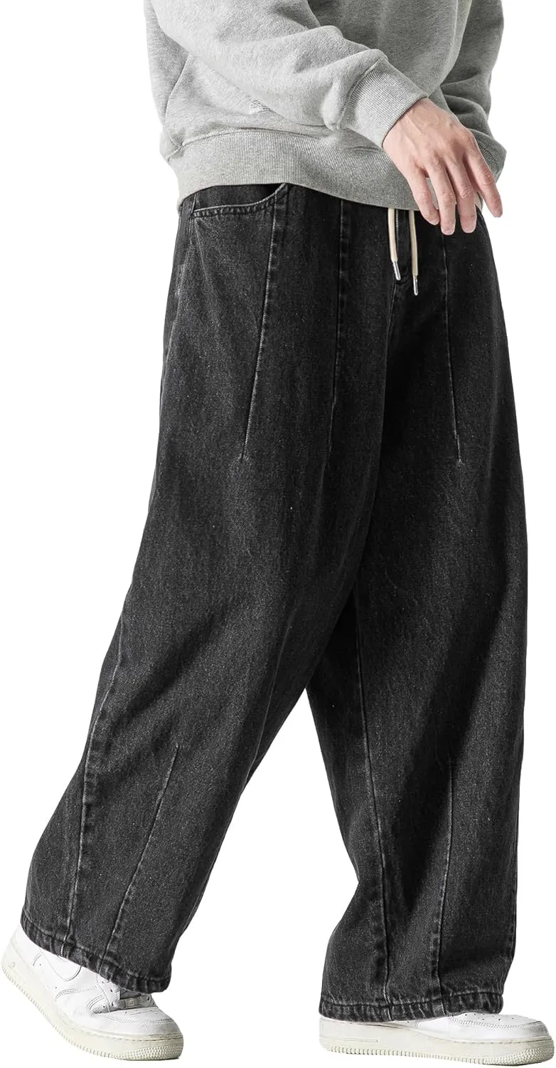 DOSLAVIDA Men's Hip Hop Jean Joggers Loose Fit Streetwear Biker Baggy Jeans Pants Stylish Printed Cargo Denim Pants