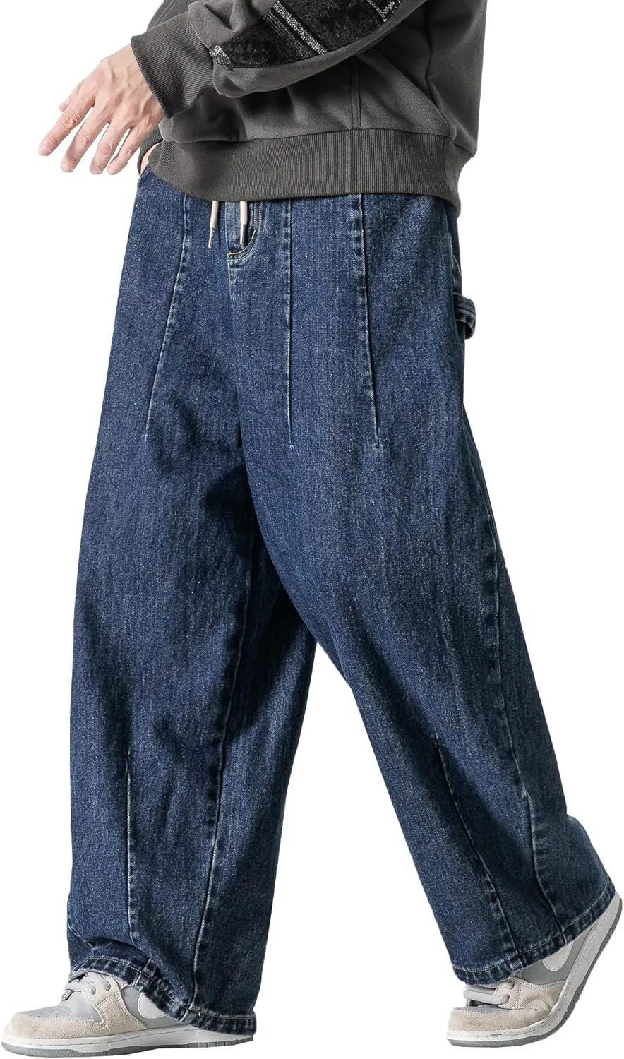 DOSLAVIDA Men's Hip Hop Jean Joggers Loose Fit Streetwear Biker Baggy Jeans Pants Stylish Printed Cargo Denim Pants