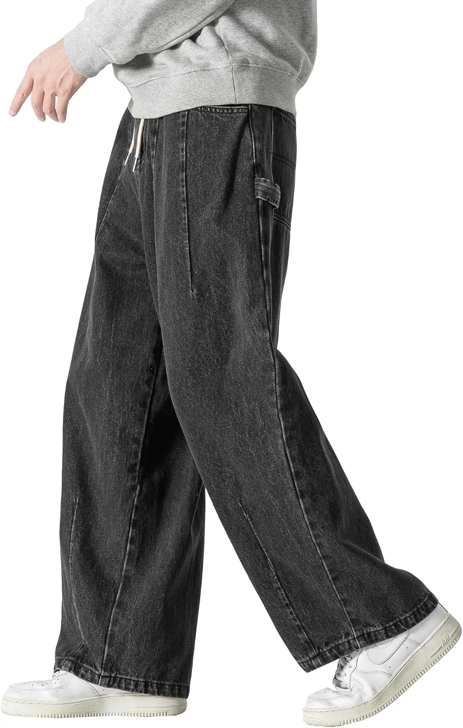 DOSLAVIDA Men's Hip Hop Jean Joggers Loose Fit Streetwear Biker Baggy Jeans Pants Stylish Printed Cargo Denim Pants