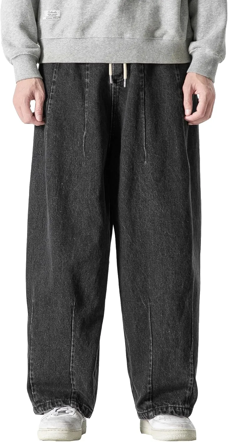DOSLAVIDA Men's Hip Hop Jean Joggers Loose Fit Streetwear Biker Baggy Jeans Pants Stylish Printed Cargo Denim Pants