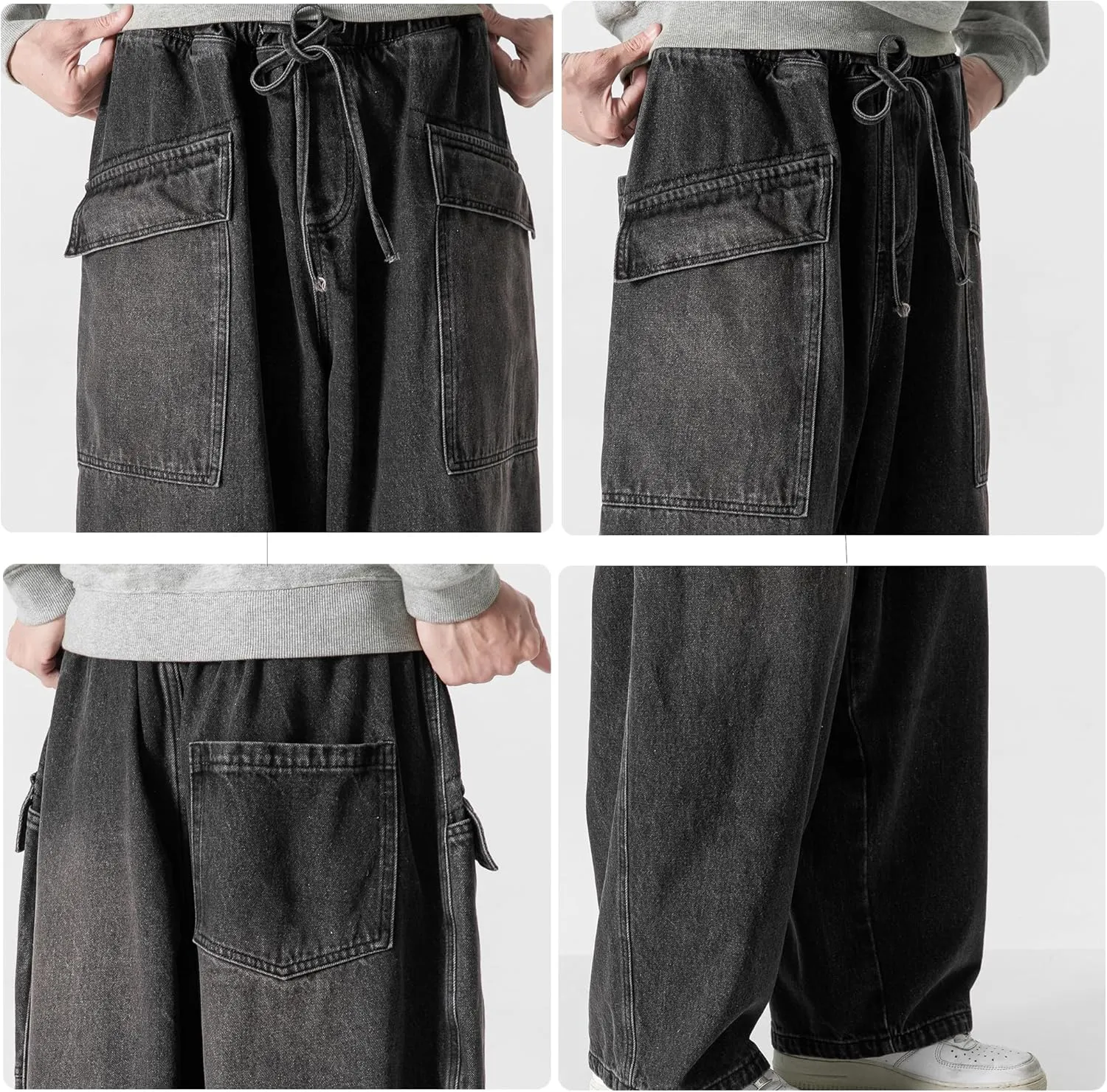 DOSLAVIDA Men's Hip Hop Jean Joggers Loose Fit Streetwear Biker Baggy Jeans Pants Stylish Printed Cargo Denim Pants