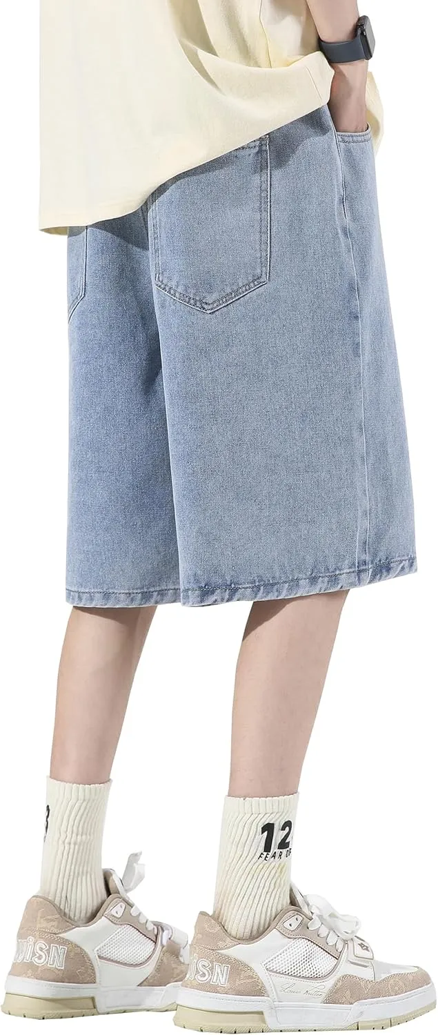 DOSLAVIDA Mens Jean Shorts Regular Fit Denim Shorts Elastic Waist Summer Beach Shorts Stylish Baggy Short Jeans
