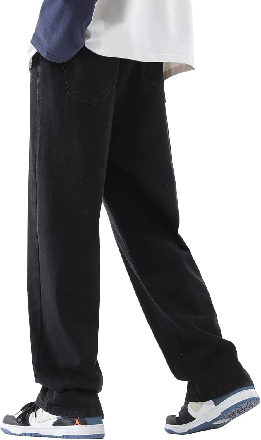 DOSLAVIDA Men's Regular Fit Straight Leg Jeans Casual Drawstring Elastic Waist Denim Pants Lightweight Carpenter Jean