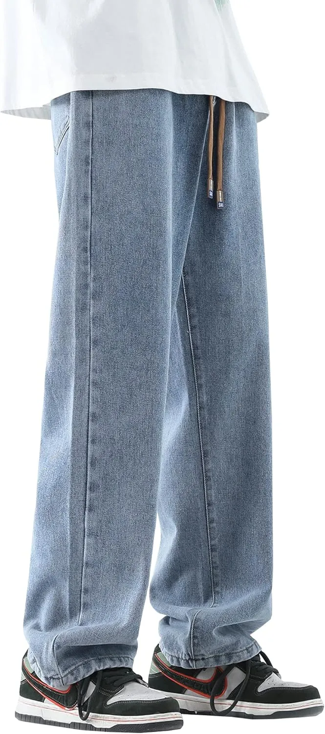 DOSLAVIDA Men's Regular Fit Straight Leg Jeans Casual Drawstring Elastic Waist Denim Pants Lightweight Carpenter Jean