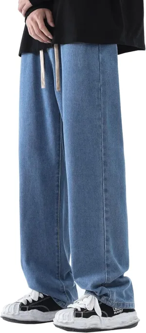 DOSLAVIDA Men's Regular Fit Straight Leg Jeans Casual Drawstring Elastic Waist Denim Pants Lightweight Carpenter Jean