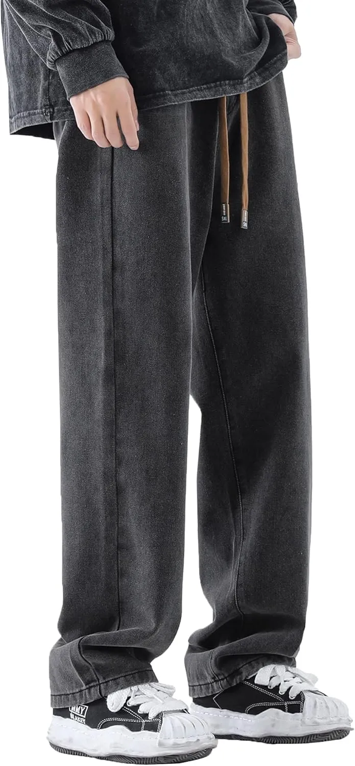 DOSLAVIDA Men's Regular Fit Straight Leg Jeans Casual Drawstring Elastic Waist Denim Pants Lightweight Carpenter Jean