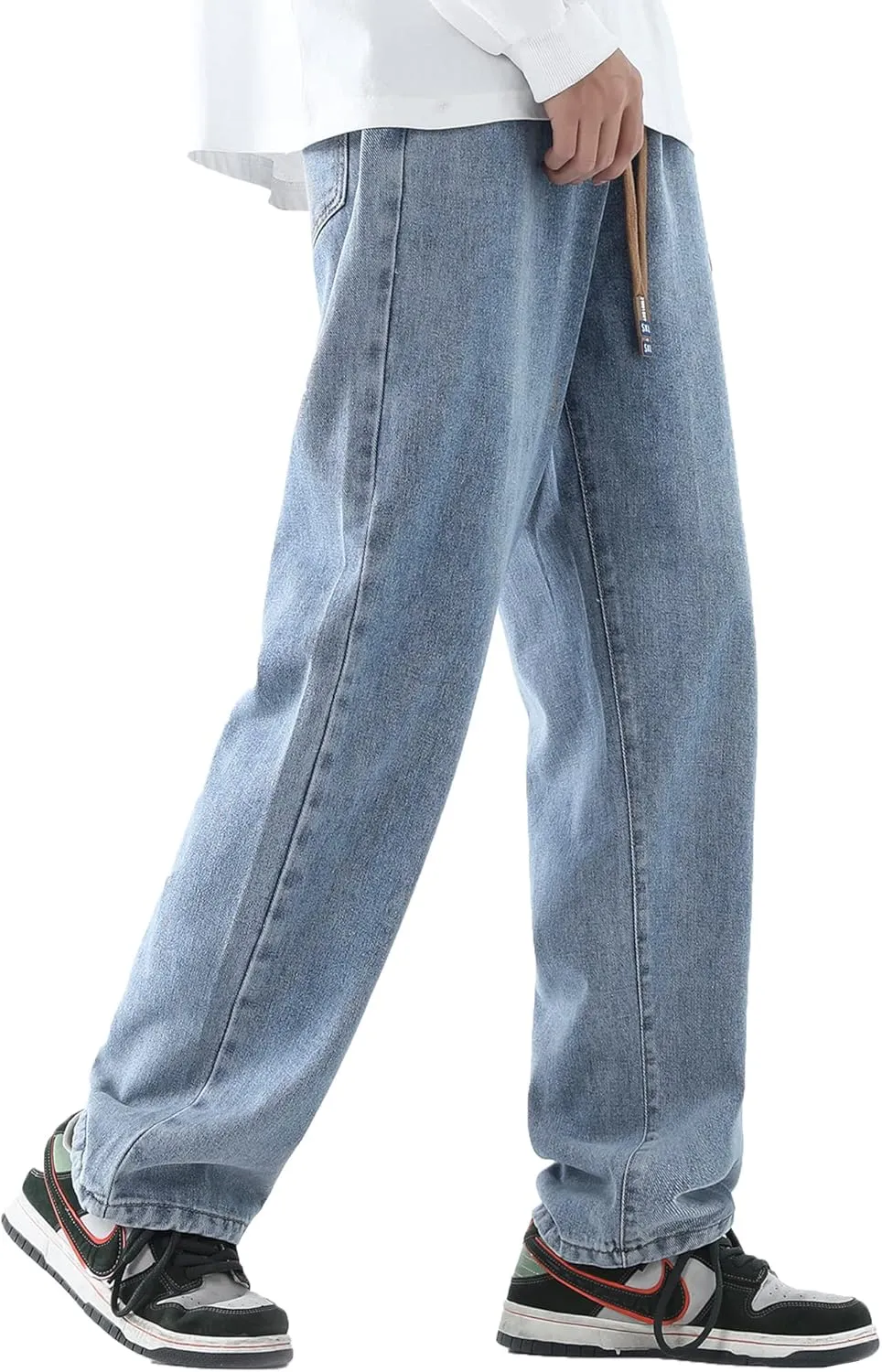DOSLAVIDA Men's Regular Fit Straight Leg Jeans Casual Drawstring Elastic Waist Denim Pants Lightweight Carpenter Jean