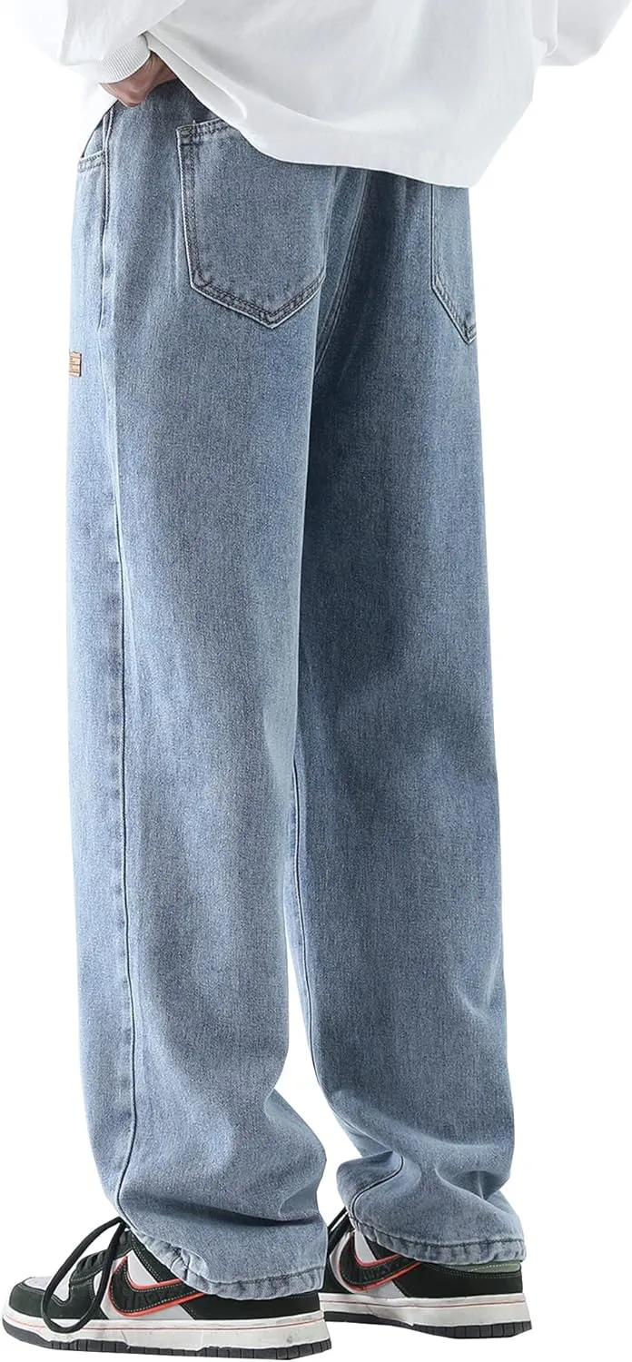 DOSLAVIDA Men's Regular Fit Straight Leg Jeans Casual Drawstring Elastic Waist Denim Pants Lightweight Carpenter Jean