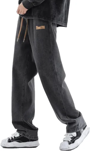 DOSLAVIDA Men's Regular Fit Straight Leg Jeans Casual Drawstring Elastic Waist Denim Pants Lightweight Carpenter Jean