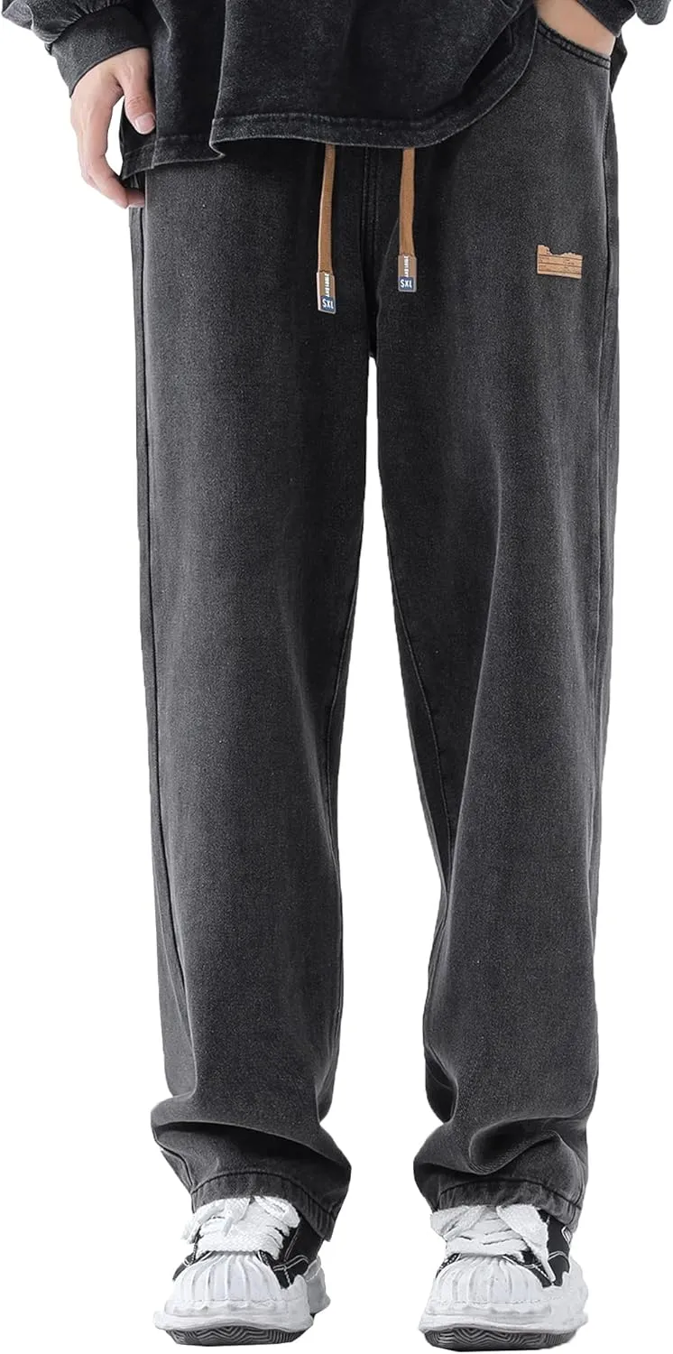 DOSLAVIDA Men's Regular Fit Straight Leg Jeans Casual Drawstring Elastic Waist Denim Pants Lightweight Carpenter Jean