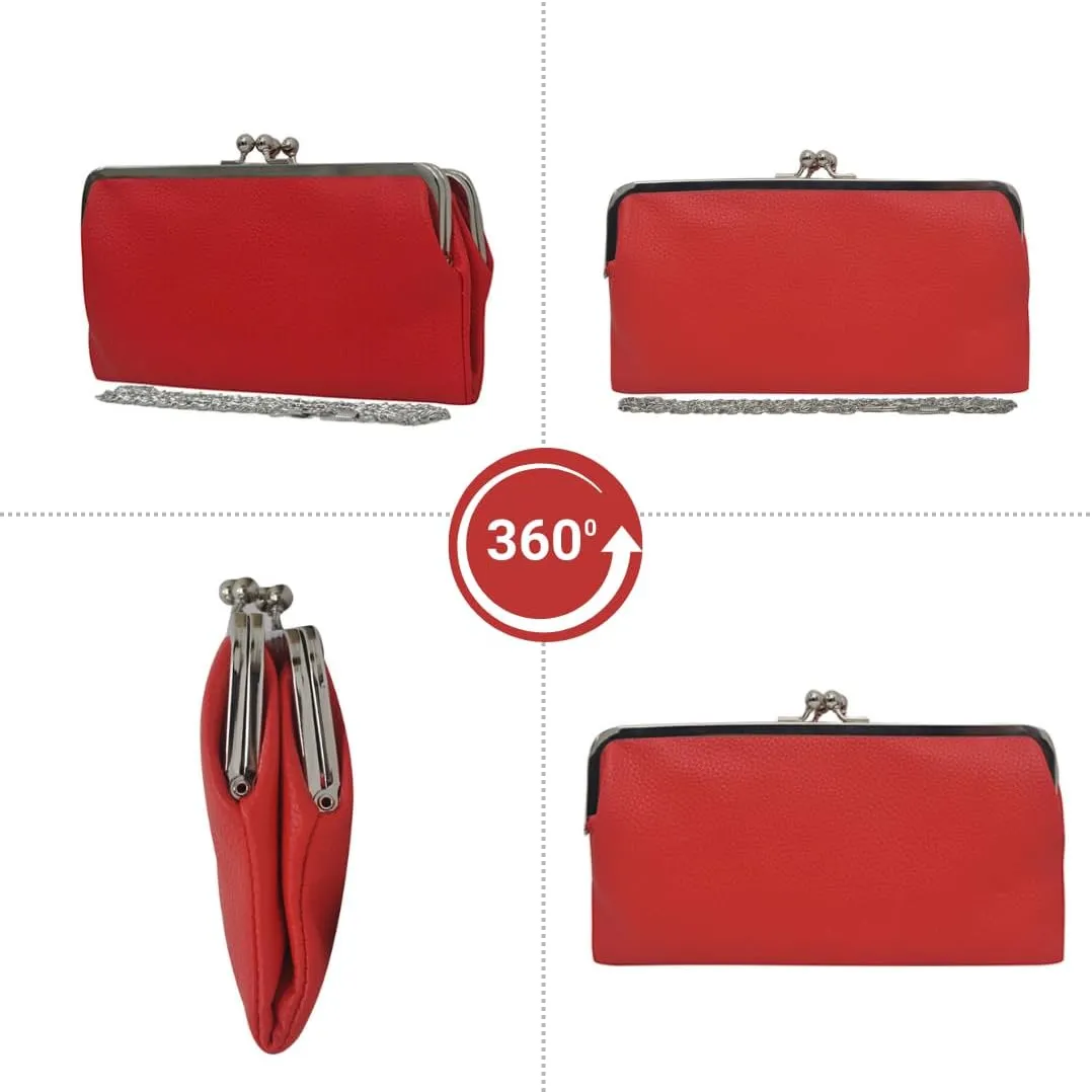 Double Frame Vintage Style Clutch Purse, Women's Travel Wallet