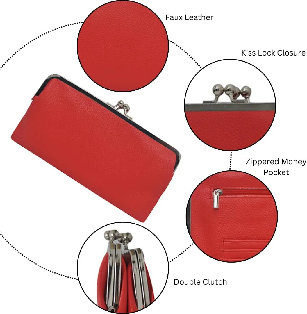 Double Frame Vintage Style Clutch Purse, Women's Travel Wallet