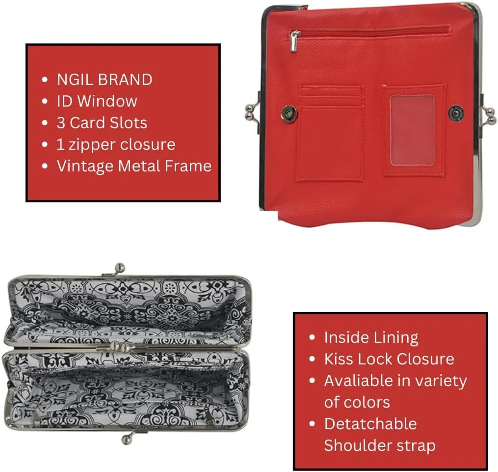 Double Frame Vintage Style Clutch Purse, Women's Travel Wallet