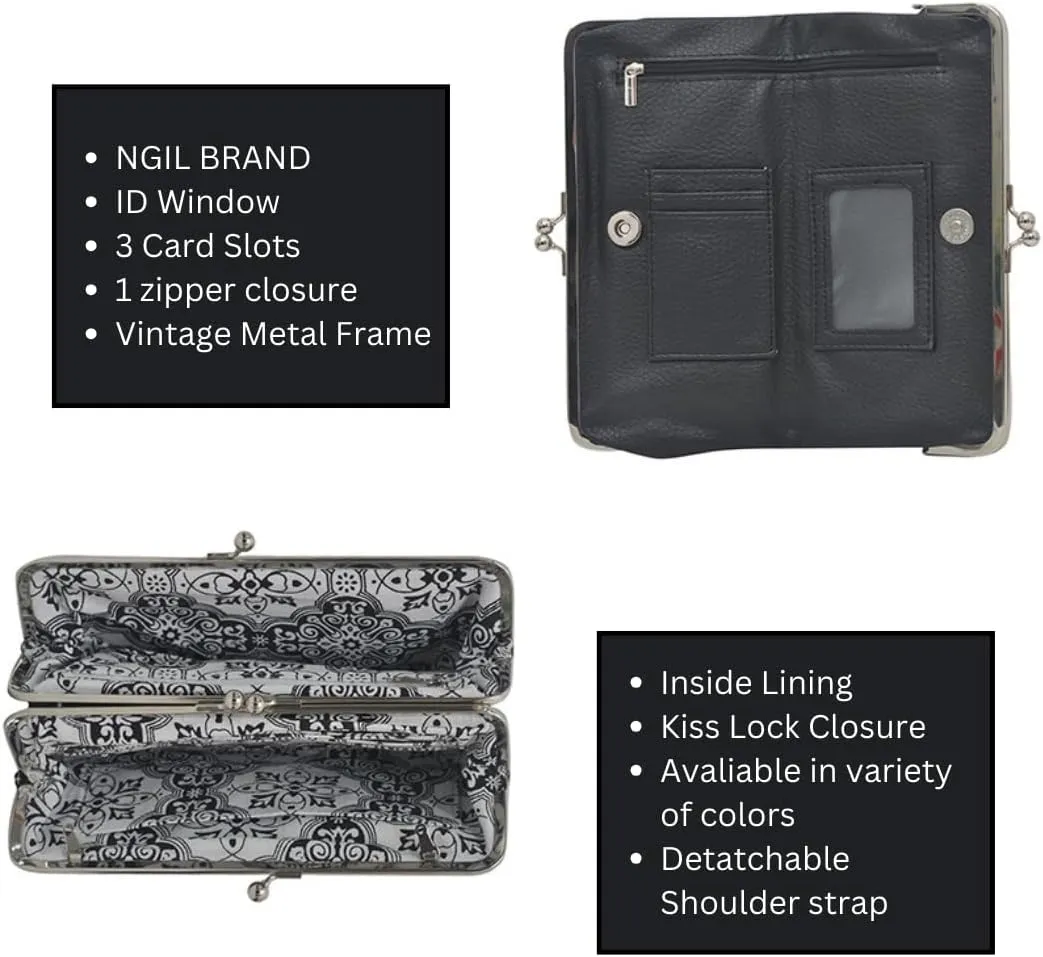 Double Frame Vintage Style Clutch Purse, Women's Travel Wallet