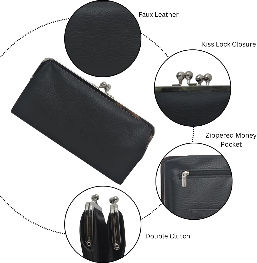 Double Frame Vintage Style Clutch Purse, Women's Travel Wallet