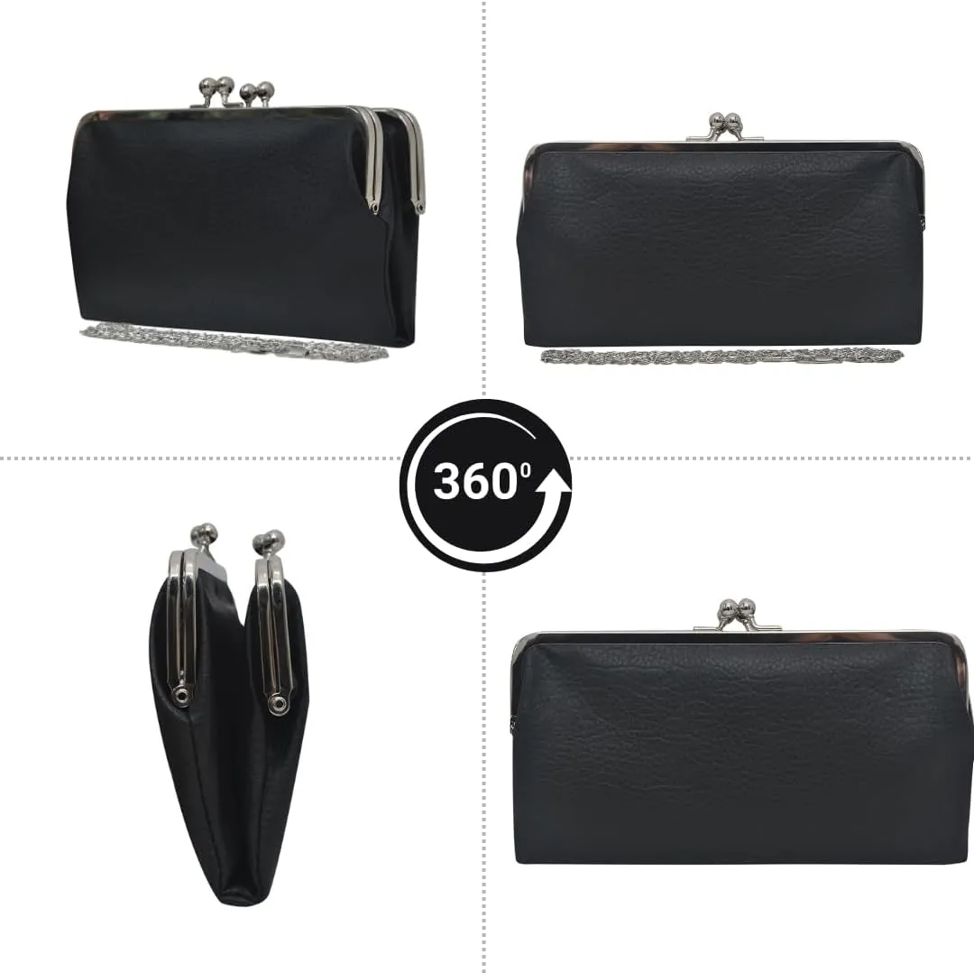 Double Frame Vintage Style Clutch Purse, Women's Travel Wallet