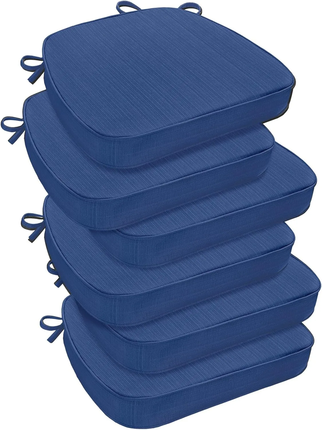downluxe Indoor Chair Cushions for Dining Chairs, D-Shaped Chair Pads with Ties, Non Slip Dining Chair Cushions, 17" x 16" x 2.5", Blue, 6 Pack