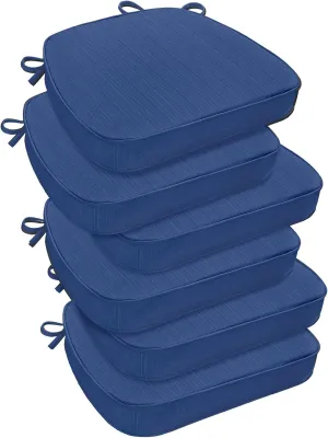 downluxe Indoor Chair Cushions for Dining Chairs, D-Shaped Chair Pads with Ties, Non Slip Dining Chair Cushions, 17" x 16" x 2.5", Blue, 6 Pack
