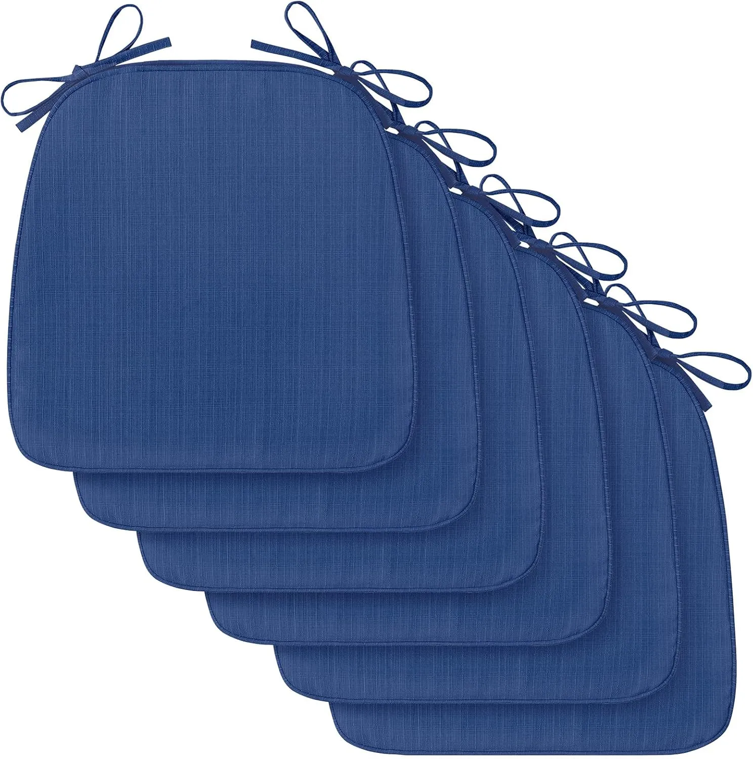 downluxe Indoor Chair Cushions for Dining Chairs, D-Shaped Chair Pads with Ties, Non Slip Dining Chair Cushions, 17" x 16" x 2.5", Blue, 6 Pack