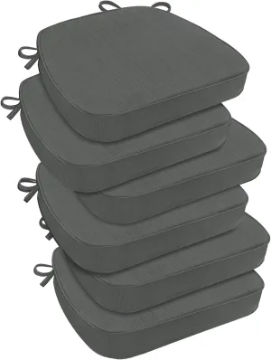 downluxe Indoor Chair Cushions for Dining Chairs, D-Shaped Chair Pads with Ties, Non Slip Dining Chair Cushions, 17" x 16" x 2.5", Dark Grey, 6 Pack