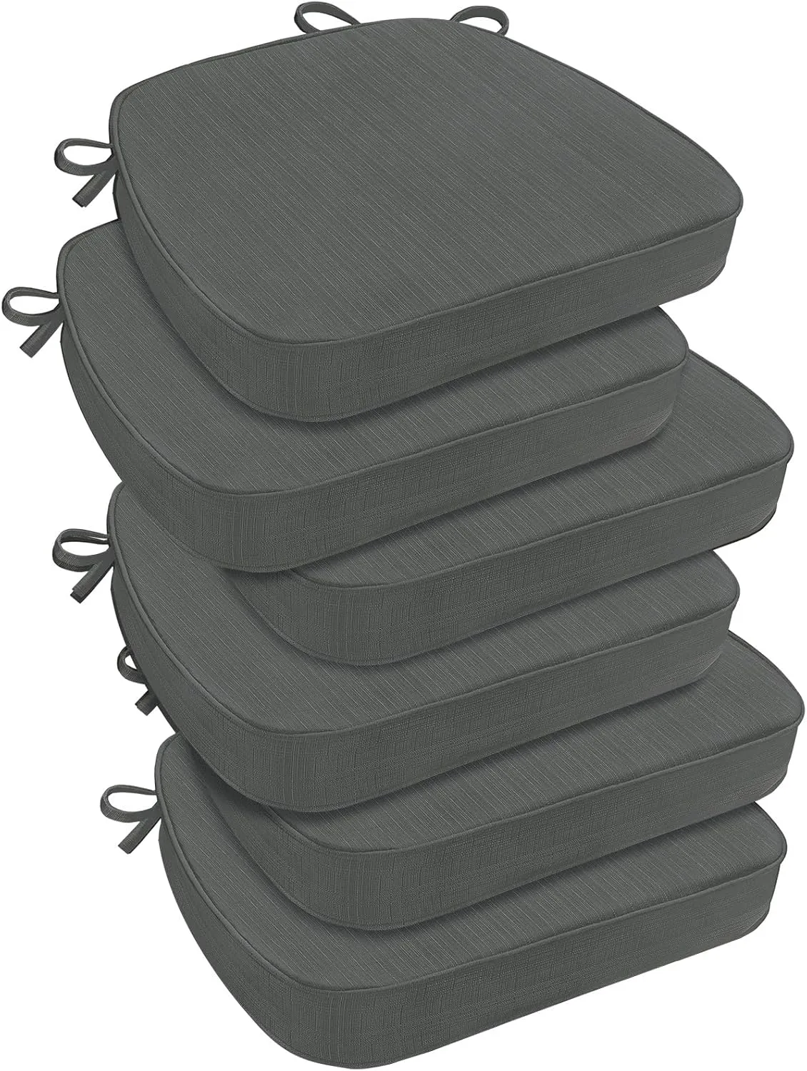 downluxe Indoor Chair Cushions for Dining Chairs, D-Shaped Chair Pads with Ties, Non Slip Dining Chair Cushions, 17" x 16" x 2.5", Dark Grey, 6 Pack