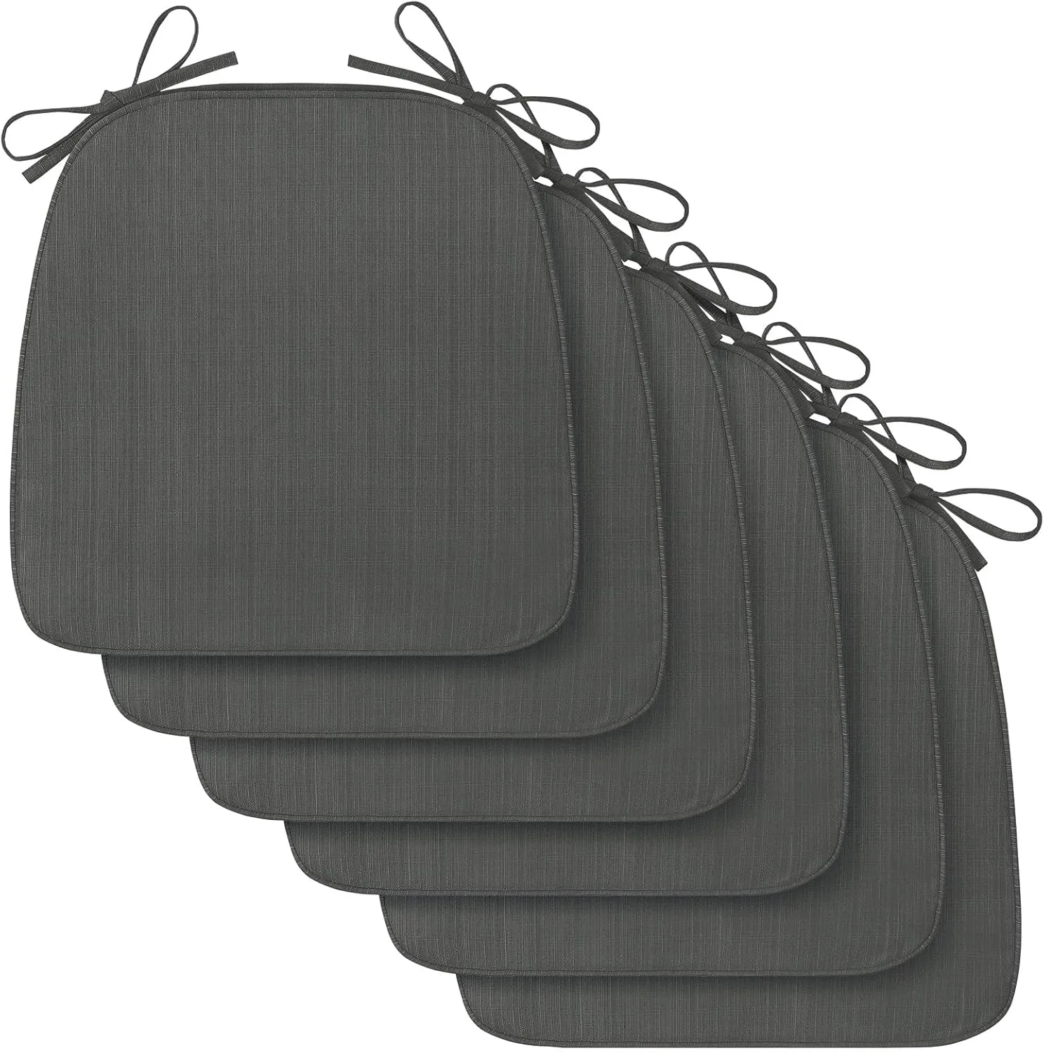 downluxe Indoor Chair Cushions for Dining Chairs, D-Shaped Chair Pads with Ties, Non Slip Dining Chair Cushions, 17" x 16" x 2.5", Dark Grey, 6 Pack