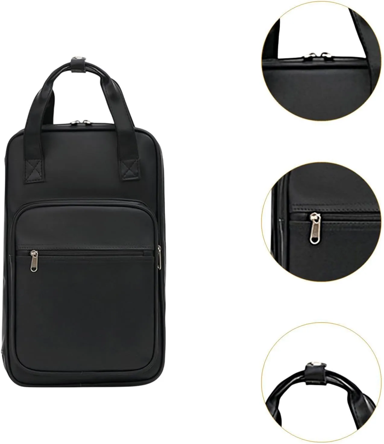 Drumstick Storage Bag PU Leather Easy to Carry Shoulder Strap Shoulder Bag Mallet Holder for Show Concert Travel Stage, black