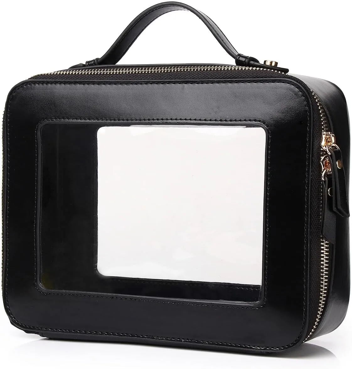 Duolan Clear Makeup Bag for Women Transparent Cosmetic Bag Case Clear Accessories Bag Portable Makeup Bag for Car (J/Black, L)