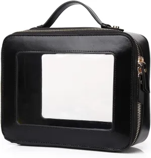 Duolan Clear Makeup Bag for Women Transparent Cosmetic Bag Case Clear Accessories Bag Portable Makeup Bag for Car (J/Black, L)