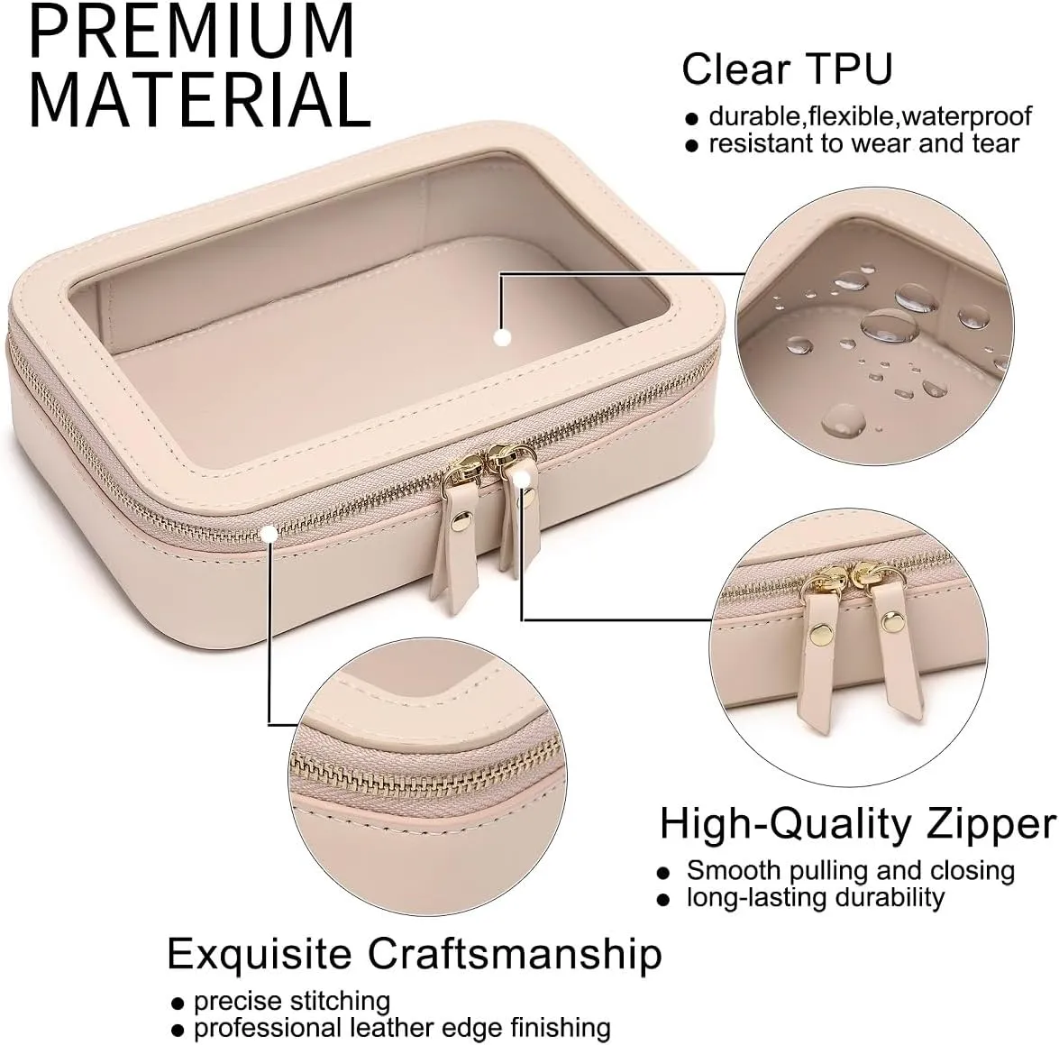 Duolan Clear Makeup Bag Portable Transparent Cosmetic Bag Organizer Clear Travel Makeup Case Toiletry Bag Makeup Bag for Car with Zipper for Women (A/Beige, M)