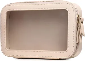 Duolan Clear Makeup Bag Portable Transparent Cosmetic Bag Organizer Clear Travel Makeup Case Toiletry Bag Makeup Bag for Car with Zipper for Women (A/Beige, M)
