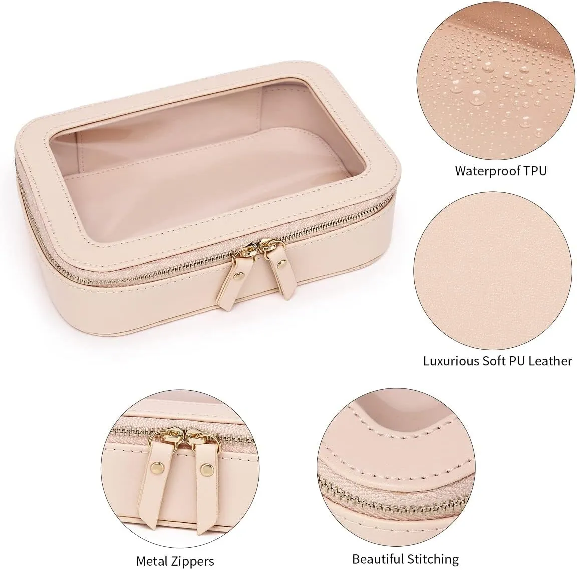 Duolan Clear Makeup Bag Portable Transparent Cosmetic Bag Organizer Clear Travel Makeup Case Toiletry Bag Makeup Bag for Car with Zipper for Women (A/Pink-2, M)