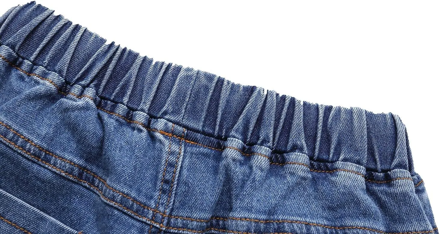 Echiondon Boy Jean Shorts Stretch Denim Shorts Pull on Elastic Shorts