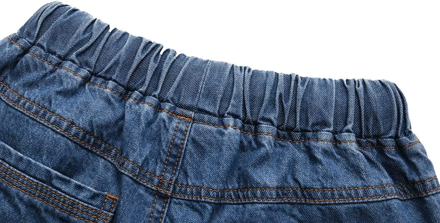 Echiondon Boy Jean Shorts Stretch Denim Shorts Pull on Elastic Shorts