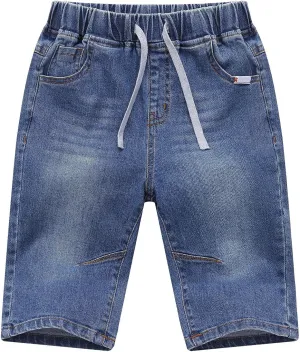 Echiondon Boy Jean Shorts Stretch Denim Shorts Pull on Elastic Shorts