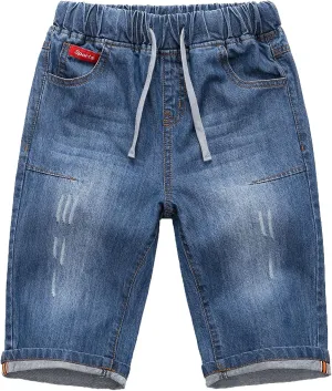 Echiondon Boy Jean Shorts Stretch Denim Shorts Pull on Elastic Shorts