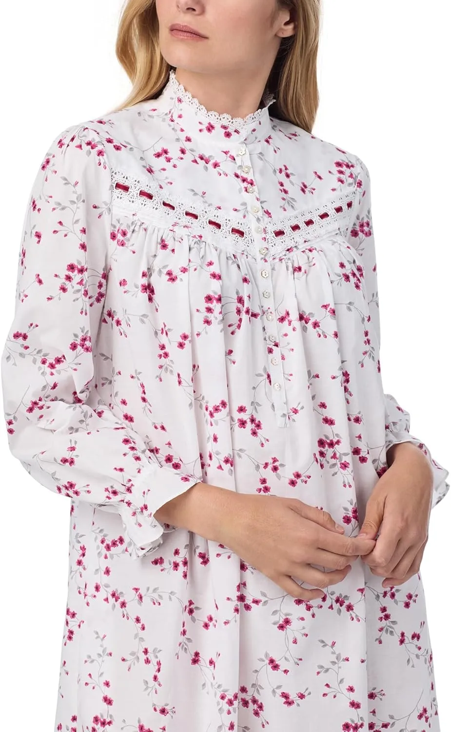 Eileen West Women's Long Sleeve High Neck Cotton Lawn Ballet Gown