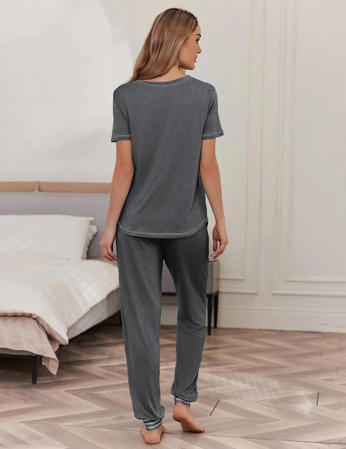 Ekouaer Pajama Sets for Women Short Sleeve Pjs Sets 2 Piece Loungewear Sleepwear with Long Joggers Pants