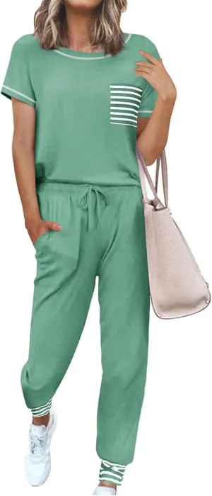 Ekouaer Pajama Sets for Women Short Sleeve Pjs Sets 2 Piece Loungewear Sleepwear with Long Joggers Pants