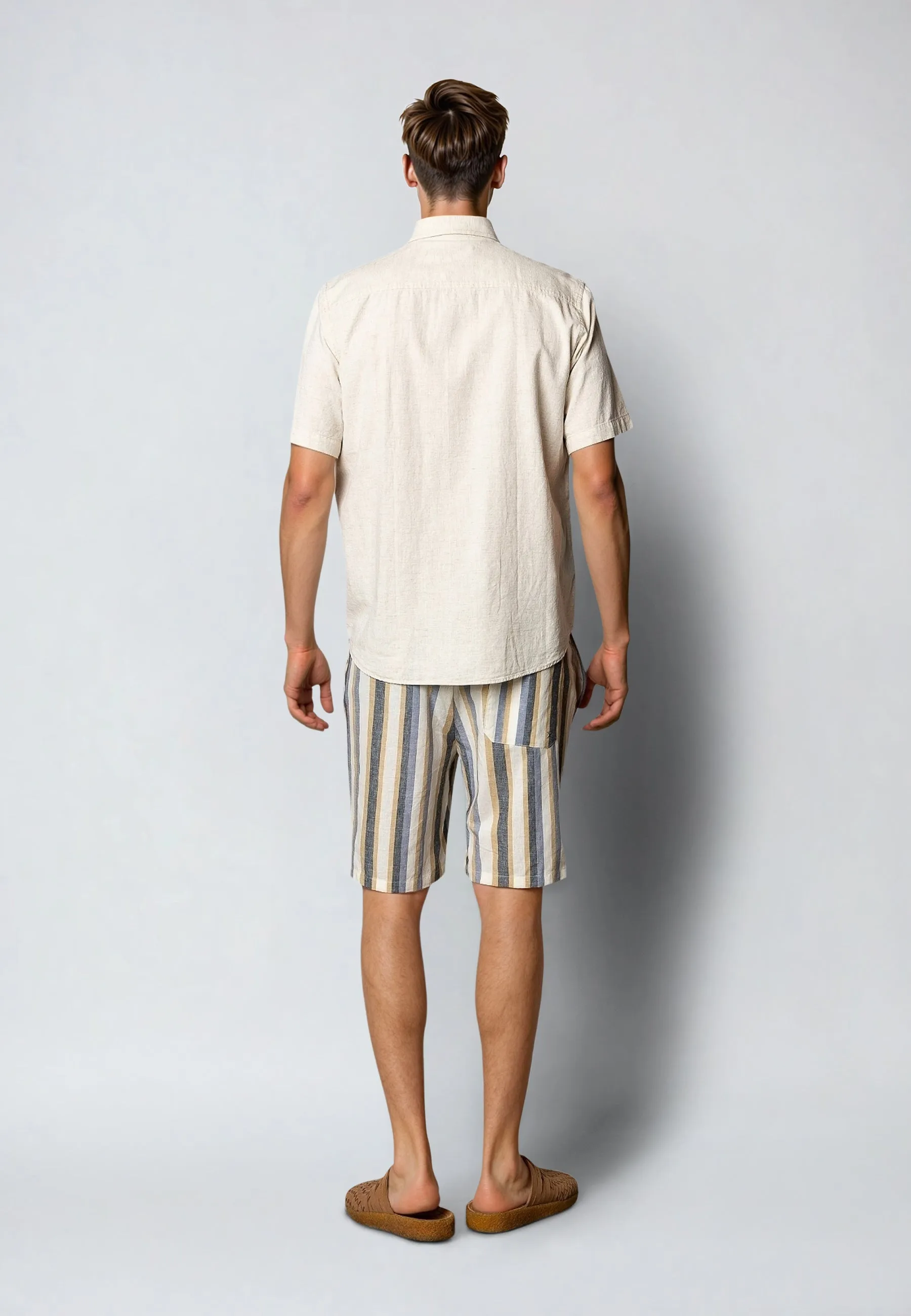 Eli cotton/linen shorts - Ecru/Blue striped