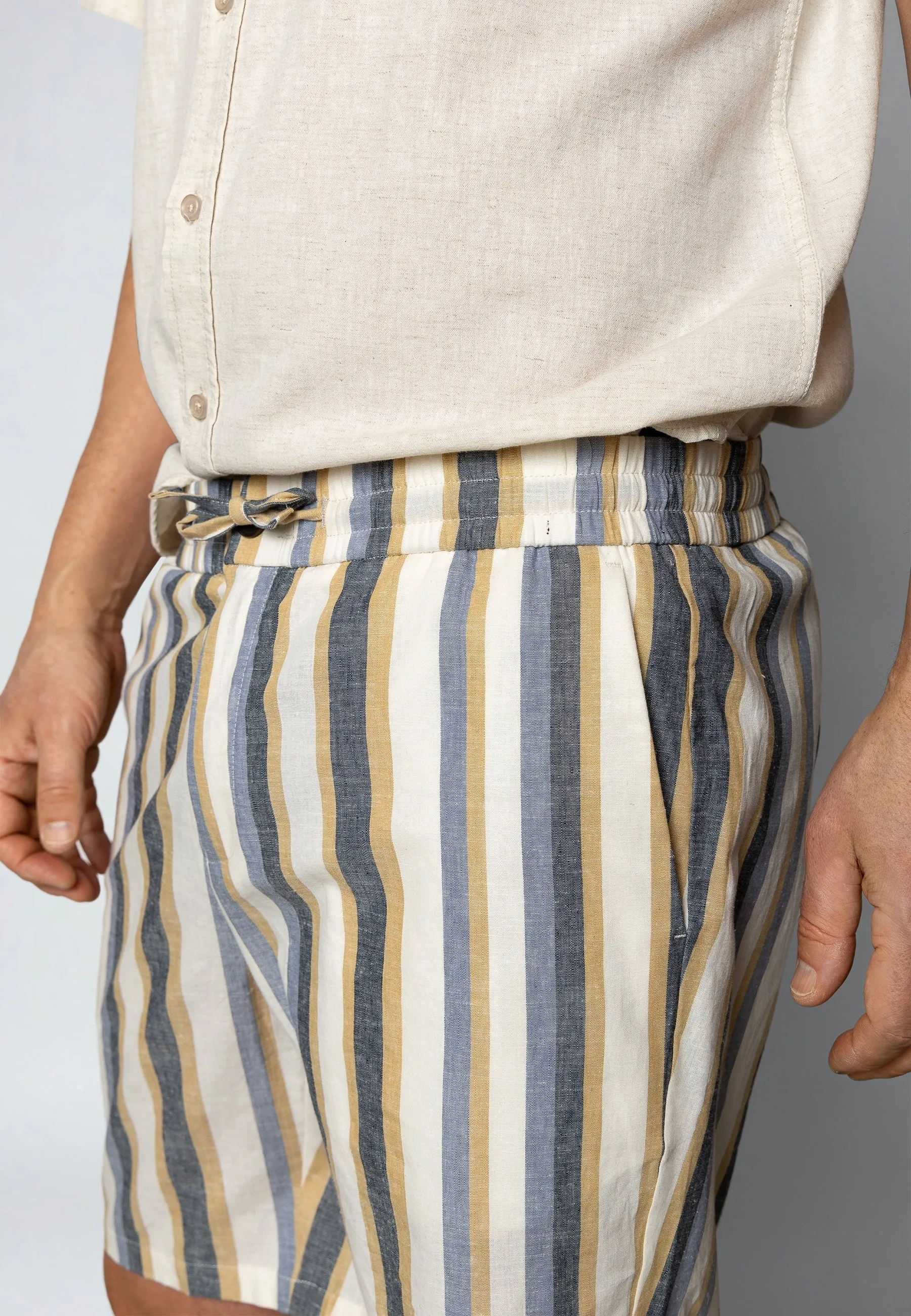 Eli cotton/linen shorts - Ecru/Blue striped