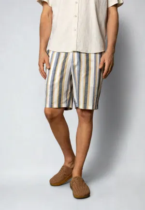 Eli cotton/linen shorts - Ecru/Blue striped