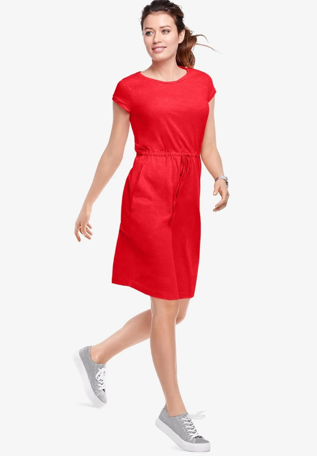 ellos Women's Plus Size Knit Drawstring Dress