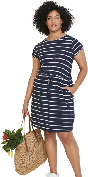 ellos Women's Plus Size Knit Drawstring Dress