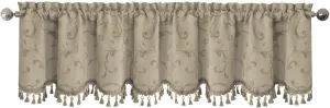 Elrene Home Fashions Mia Jacquard Scroll Blackout Valance, 52" x 19" (1 Valance), Natural