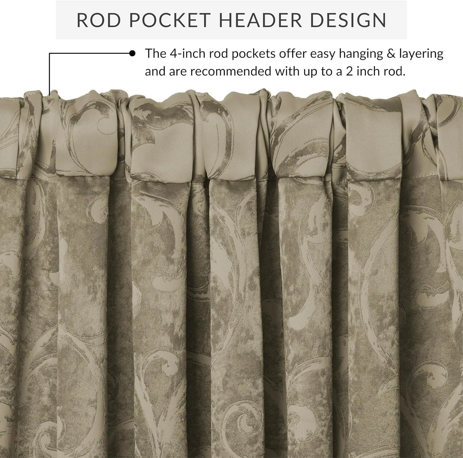 Elrene Home Fashions Mia Jacquard Scroll Blackout Valance, 52" x 19" (1 Valance), Natural