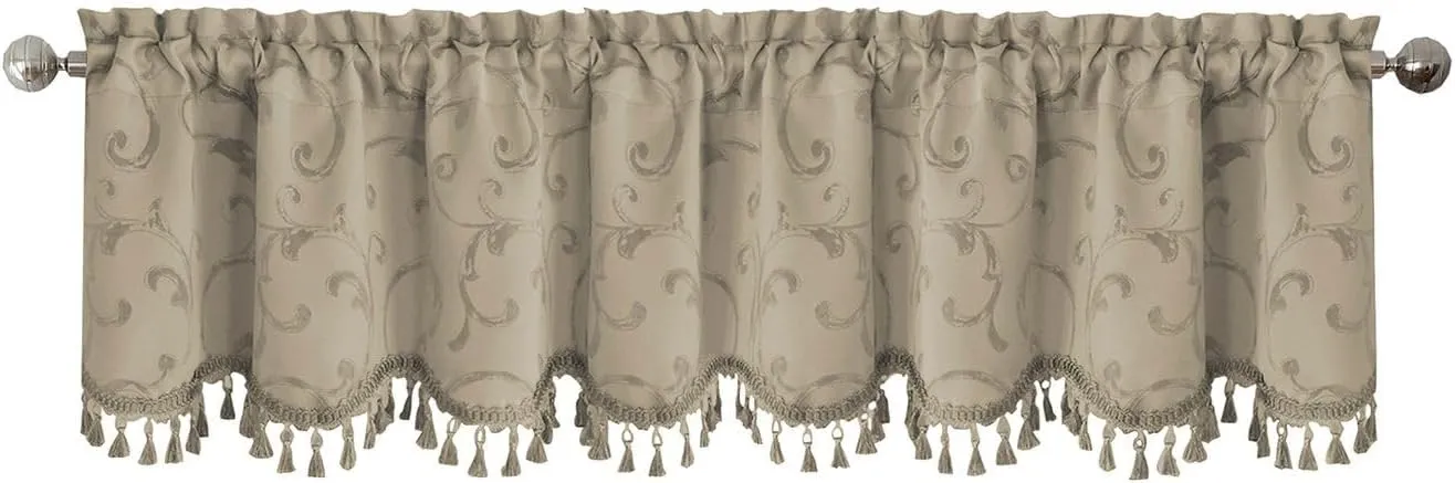 Elrene Home Fashions Mia Jacquard Scroll Blackout Valance, 52" x 19" (1 Valance), Natural