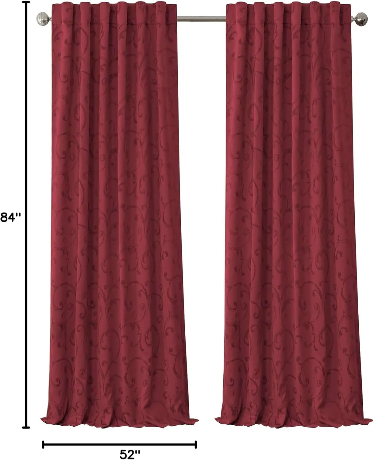 Elrene Home Fashions Mia Jacquard Scroll Blackout Window Curtain, 52" x 84" (1 Panel), Rouge