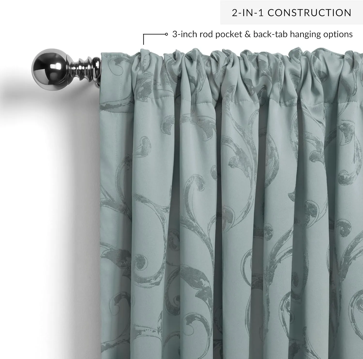 Elrene Home Fashions Mia Jacquard Scroll Blackout Window Curtain, 52" x 95" (1 Panel), Blue